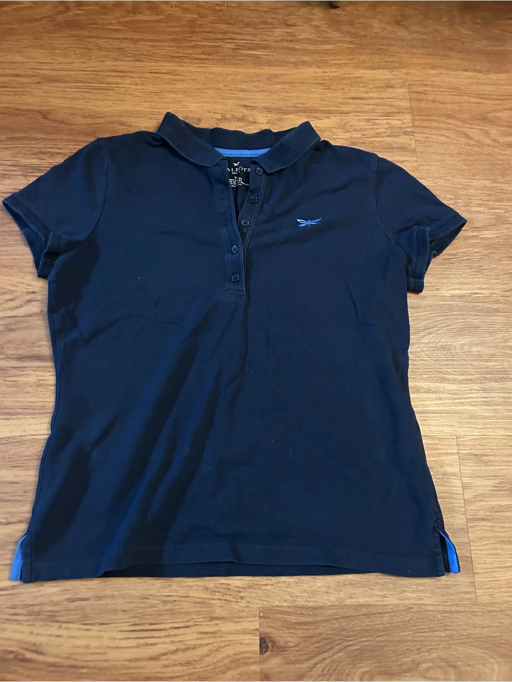 Navy Blue Talbots Polo Shirt with Light Blue Dragonfly - Medium Petite